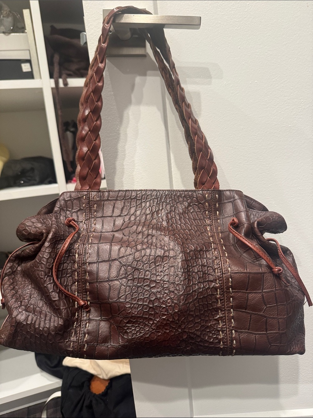 Carlos Falchi Braided-Handle Crocodile  Tote Bag - Brown